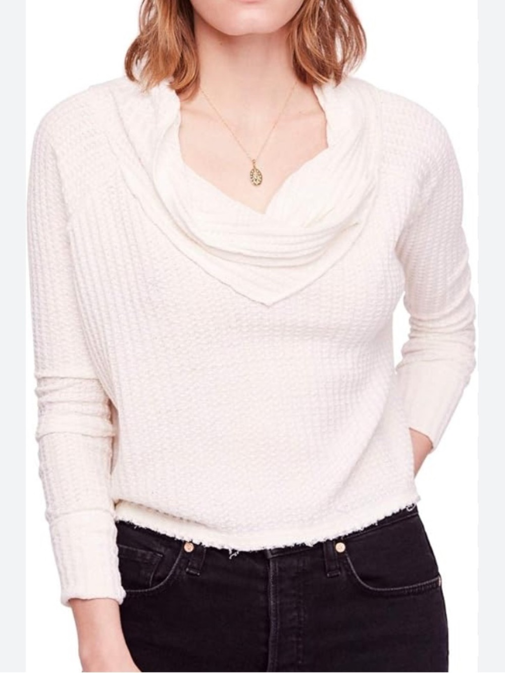 Free People We The Free Ivory Cowl Neck Waffle Knit Sweater | M